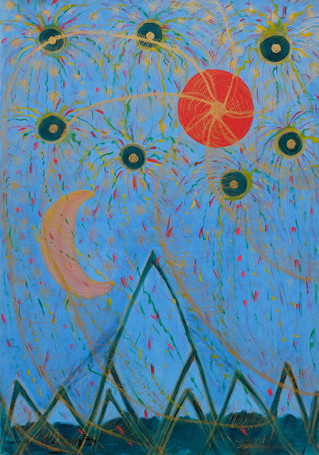 Maria Callegaro, Le potenze del cielo e della terra, 2003, olio su tela, 100x70 cm