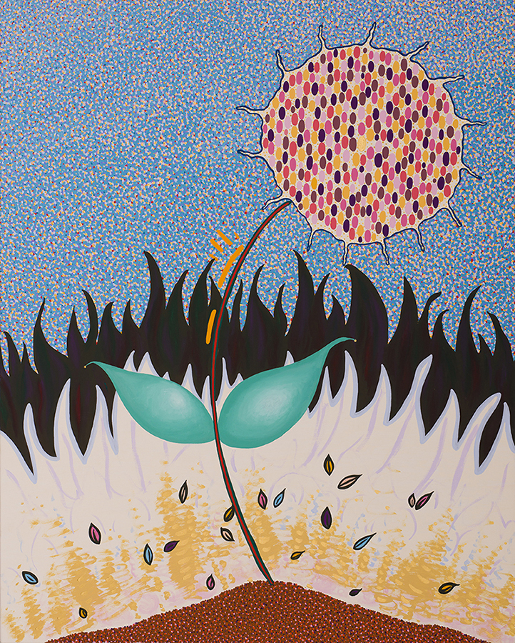 Cristina Martella, Flower on a map II, 2017, acrilico su tela, 100x80 cm