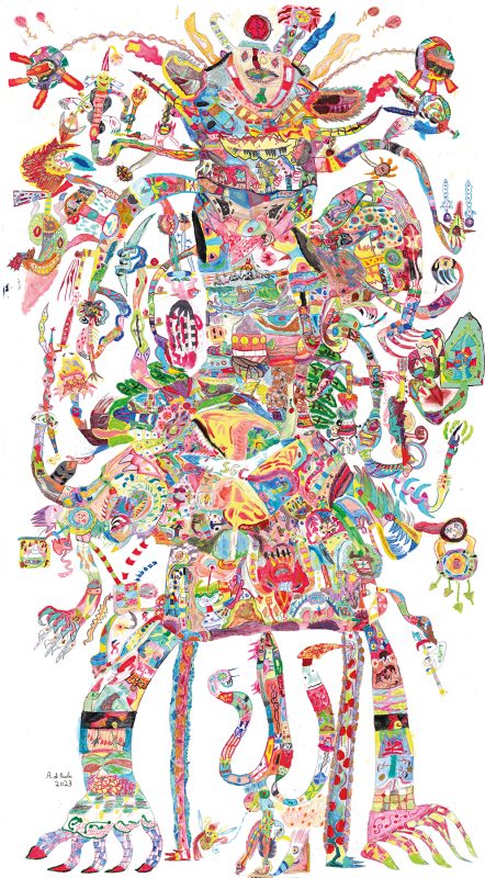Ingegnere stellare, 2023, 145x80 cm, tecnica mista su carta