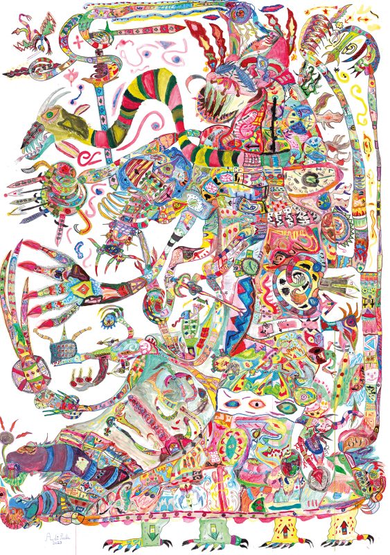 Salvobedort il cacciatore oscuro, 2023, 130x90 cm, tecnica mista su carta